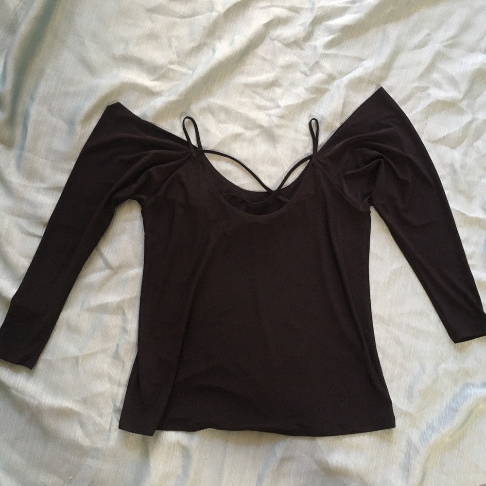 Off the shoulder strapped top.